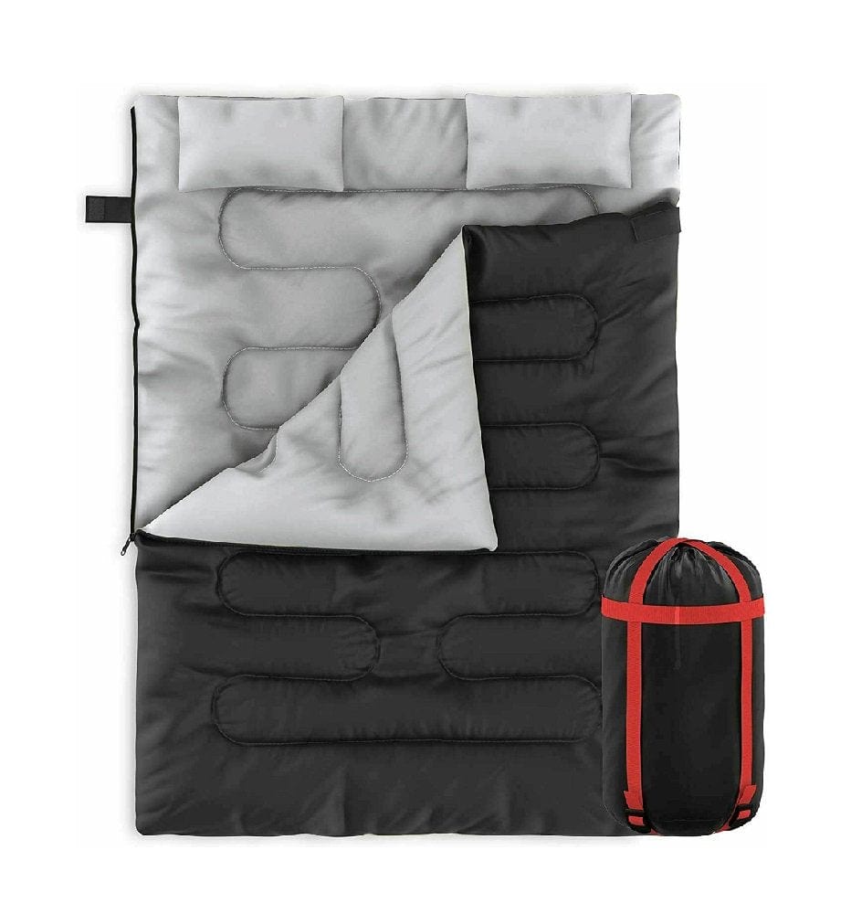 2 in 1 Travel Camp Sleeping Bag Queen Size Sleeping Bag with 2 Pillows