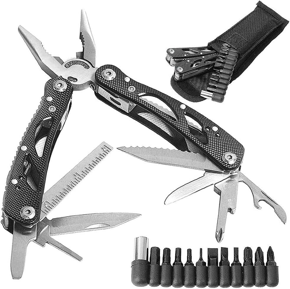 24-In-1 Multitool Folding Portable Pliers with Screwdriver Kits,Multifunctional Adjustable Outdoor Survival Tool with Folding Pocket Size for Camping, Survival, Hiking, Fishing, Hunting（Black）（1Pcs）