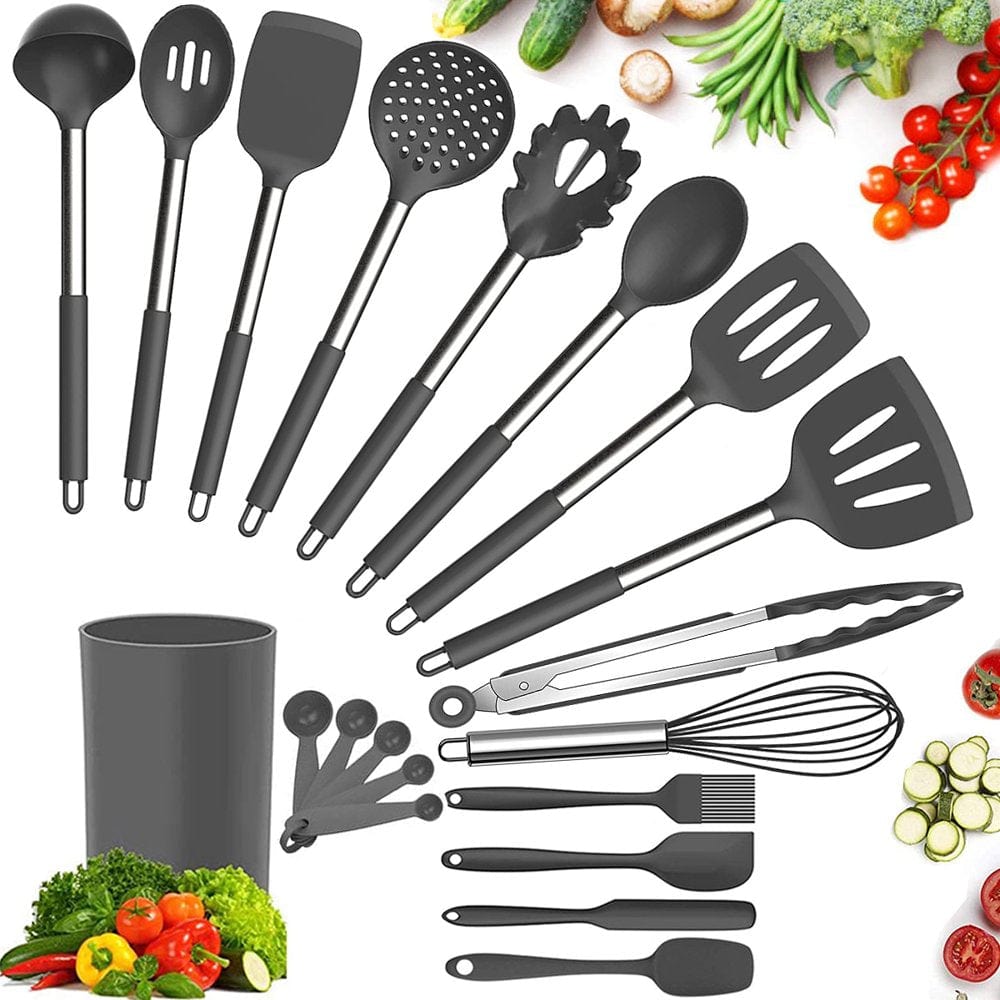 30 Pcs Silicone Cooking Utensil Set, Kitchen Utensils Cooking Utensils Set, Food Grade Silicone Spatula Set, Bpa-Free, Non-Stick Heat Resistant Silicone Cookware with Strong Stainless Steel Handle