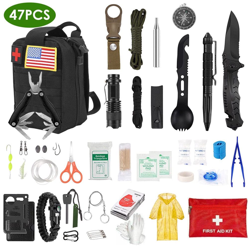 47Pcs First Aid Supplies, Imountek Emergency Survival Kit EDC Gear Equipment Tool with Pouch for Hiking Hunting Camping Adventure