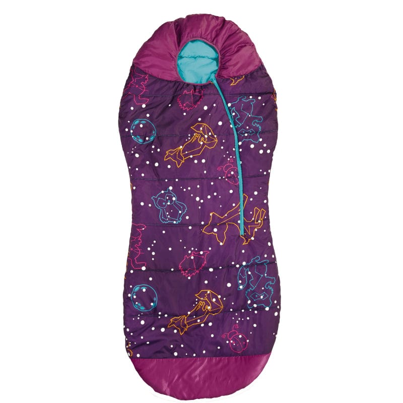 Acecamp Kids Glow-In-The-Dark Sleeping Bag with Compression Sack Blue Mummy Style 30F/ -1C Head Bundle Bottom Seal Enclosed Pocket for Boys