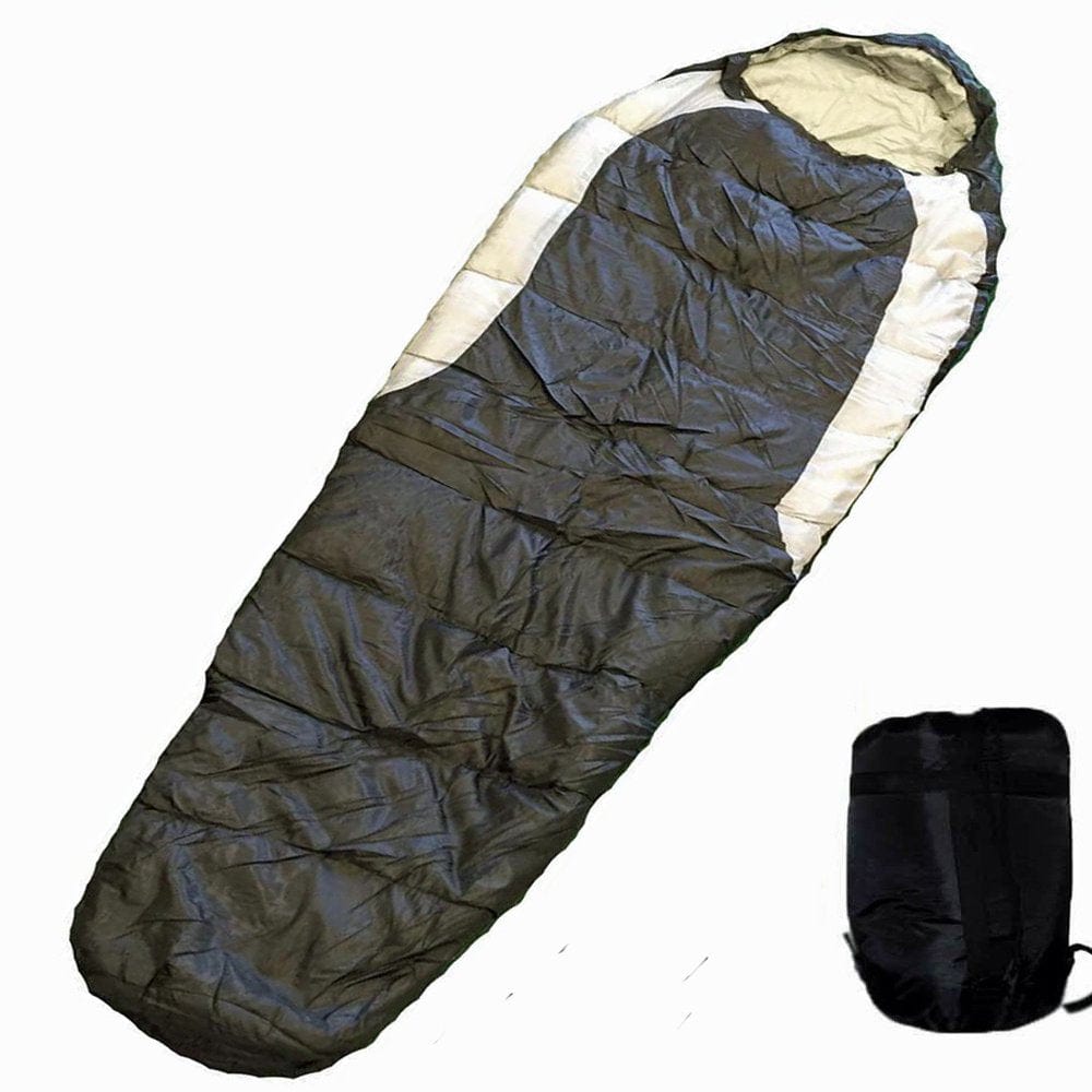 Adult Mummy Type Camping Sleeping Bag with Carrying Case (Black)